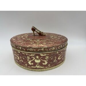 Floral Trinket Jewelry Box Gold&Mauve Fashion Shoe Organizer 6.5"x 5.5"x 3.75"